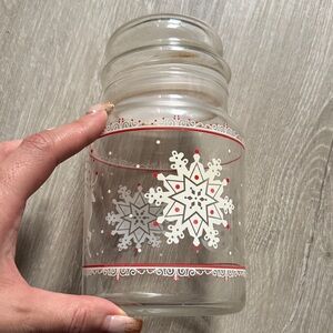 Glass Christmas Candy Jar w Snowflake, Tree, and Reindeer